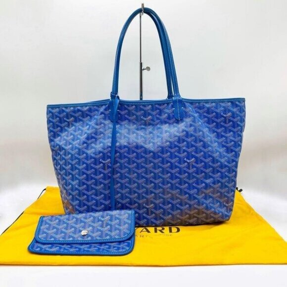 RARE Authentic Goyard Saint Louis PM Blue Shoulder Tote Bag & Pouch